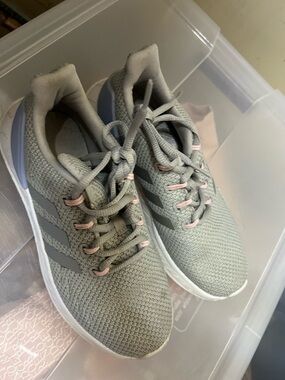 adidas Light Gray and Pink Girls' Knit Sneakers